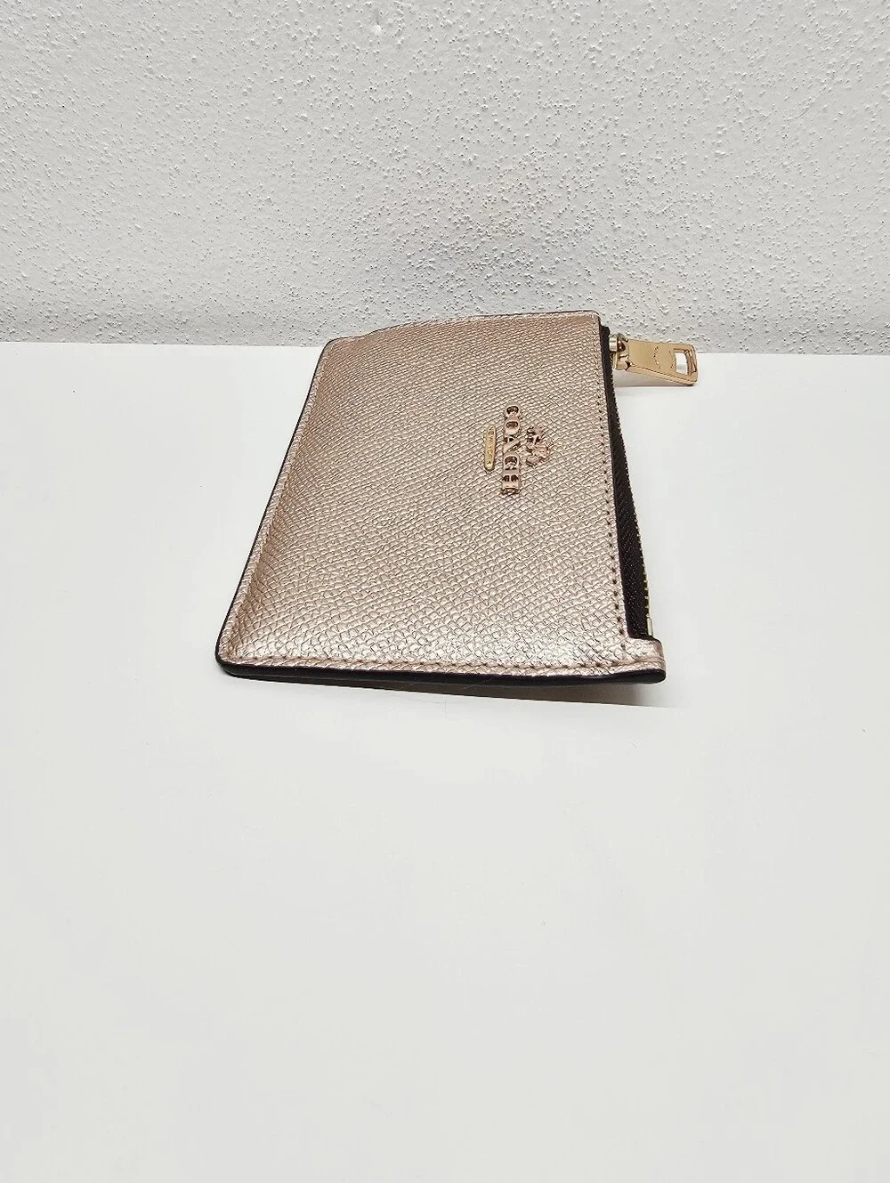 Coach Mini Skinny ID Case With Keychain Rose Gold Metallic